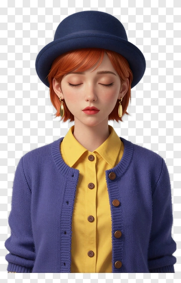 Woman With Closed Eyes Wearing A Blue Hat PNG