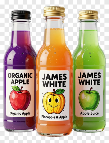 Colorful Juice Bottles With Fruit Labels PNG