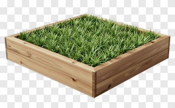 Wooden Planter Box Filled With Grass PNG