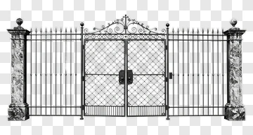 Elegant Iron Gate With Marble Pillars PNG