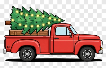 Red Truck Carrying A Christmas Tree PNG