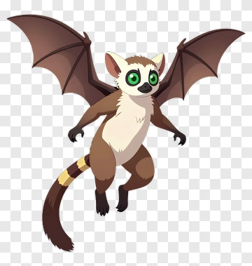 Cartoon Flying Lemur With Bat Wings PNG
