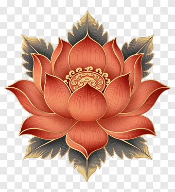 Colorful Lotus Flower With Decorative Leaves PNG