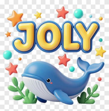 Cartoon Whale With Joly Text And Stars PNG