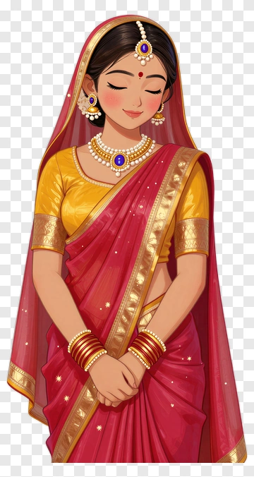 Woman In Traditional Indian Saree With Jewelry PNG