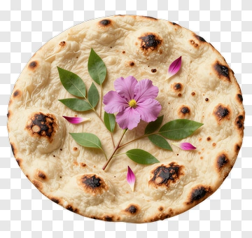 Flatbread With Flower And Leaves Decoration PNG