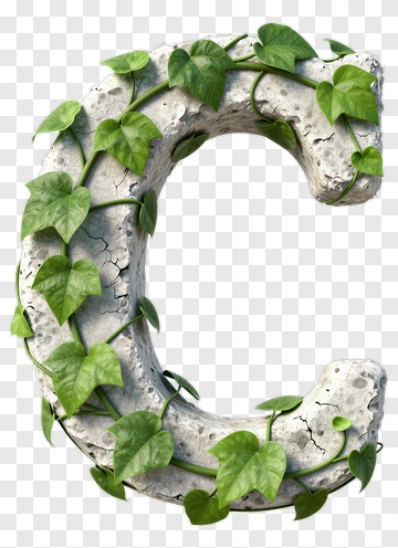 Concrete Letter C Covered In Green Ivy PNG