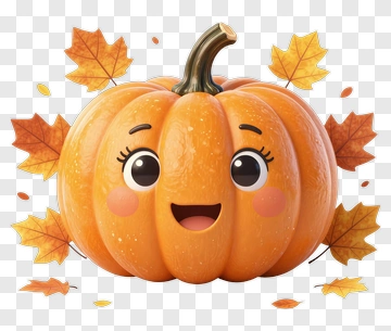 Cartoon Pumpkin With Autumn Leaves PNG