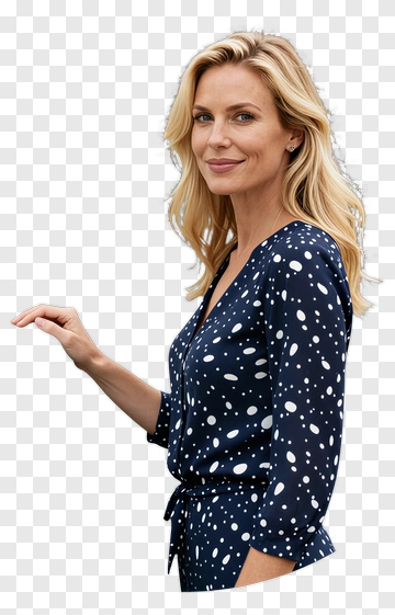 Smiling Woman In Polka Dot Dress PNG