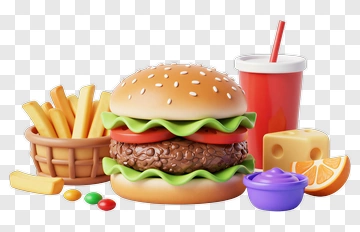 Fast Food Meal With Burger, Fries, And Drink PNG