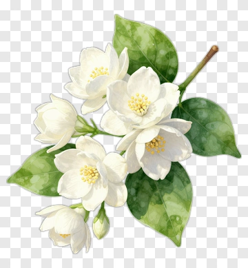 White Jasmine Flowers With Green Leaves PNG