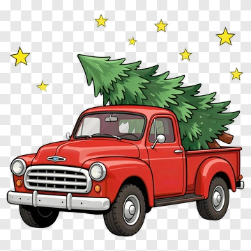 Red Truck Carrying A Christmas Tree PNG