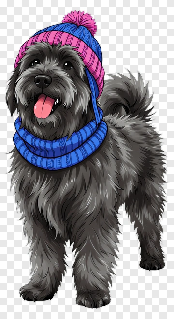 Cartoon Dog Wearing A Colorful Hat And Scarf PNG