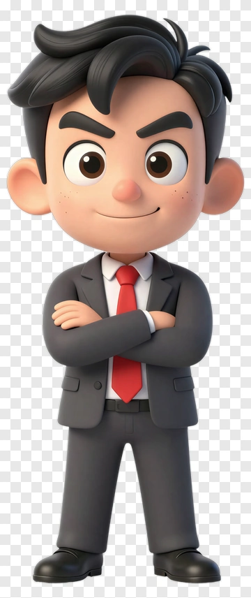Cartoon Businessman Standing Confidently PNG