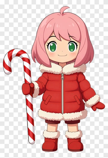 Cartoon Girl Holding A Candy Cane PNG