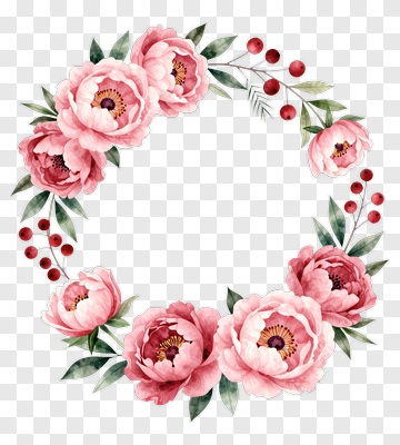 Floral Wreath With Pink Peonies And Berries PNG
