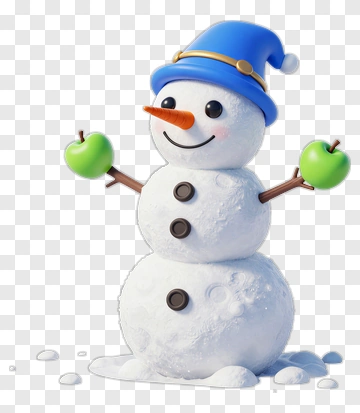 Cartoon Snowman With Green Apples PNG