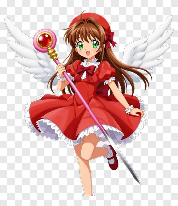 Anime Girl With Wings And A Magical Staff PNG