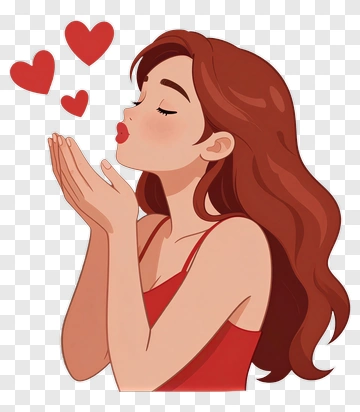 Woman Blowing Kisses With Hearts PNG