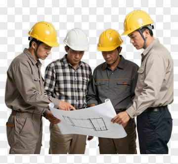 Construction Team Reviewing Blueprints PNG