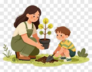 Mother And Child Planting A Tree PNG