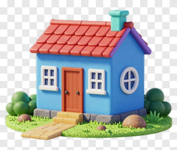 Colorful 3D House With Garden PNG