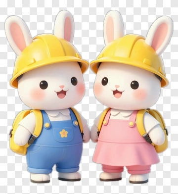 Cartoon Rabbits Wearing Construction Hats PNG