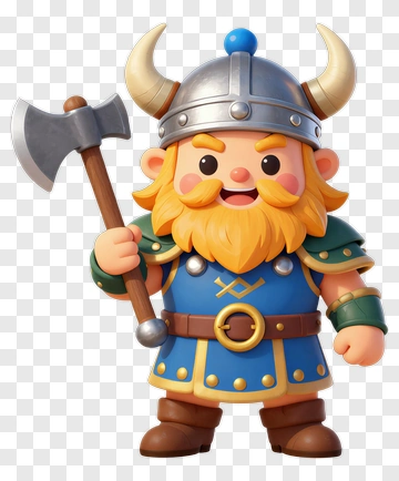 Cartoon Viking Warrior Holding An Axe PNG