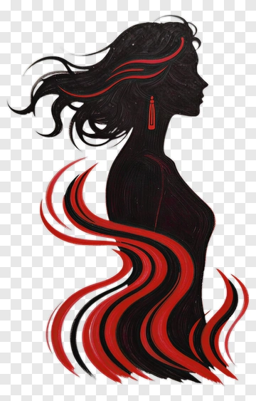 Silhouette Of A Woman With Flowing Red Hair PNG