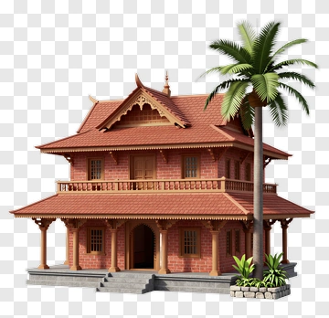 Traditional House With Palm Tree PNG
