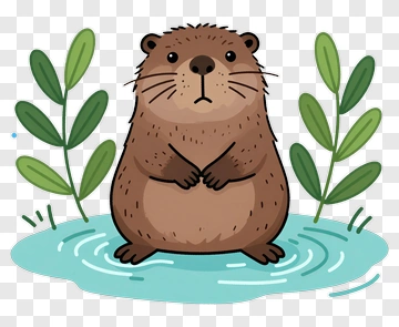 Cartoon Otter Standing In Water PNG