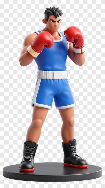 3D Boxer In Blue Shorts And Red Gloves PNG