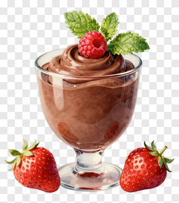 Chocolate Mousse With Strawberries And Mint PNG