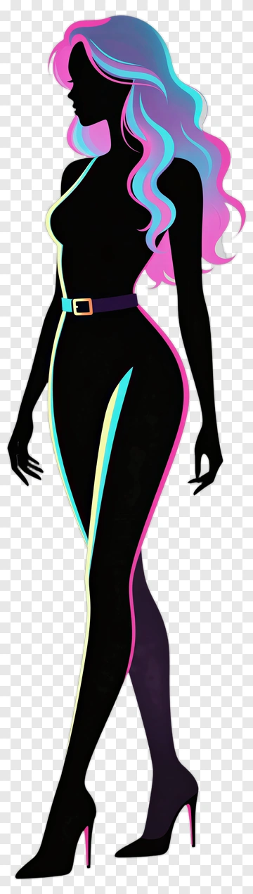 Stylish Silhouette Of A Woman With Colorful Hair PNG