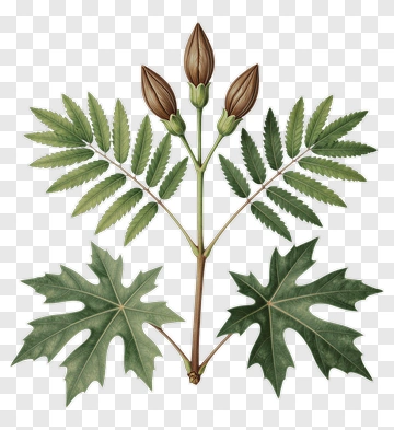 Papaya Plant With Leaves And Buds PNG