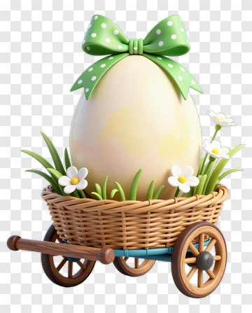 Easter Egg In A Basket With Flowers PNG