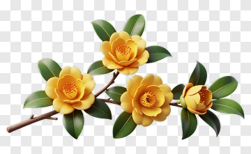 Yellow Flower Branch With Leaves PNG