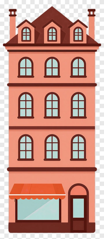 Cartoon Building With Orange Awning PNG