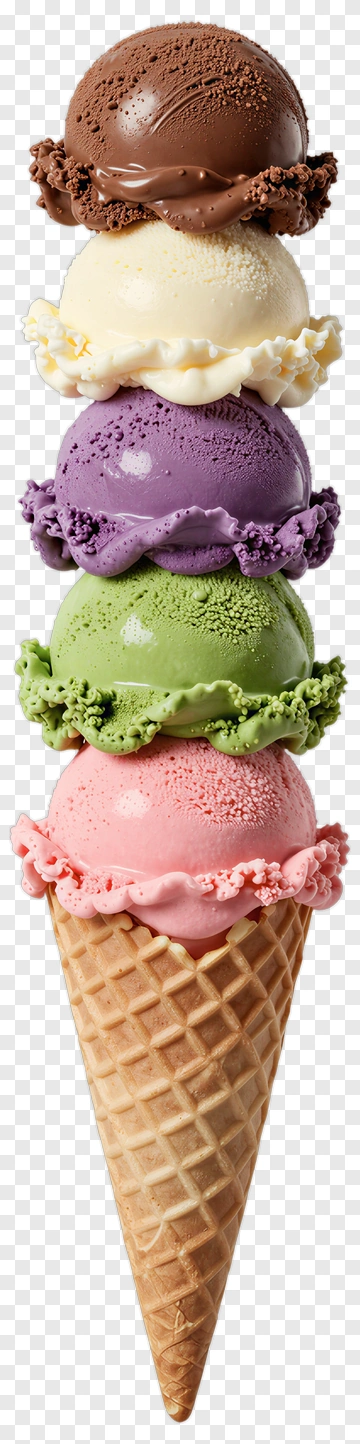 Colorful Ice Cream Cone With Multiple Flavors PNG