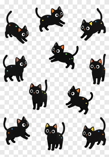 Colorful Cartoon Black Cats PNG