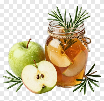 Green Apple With Jar Of Honey And Rosemary PNG