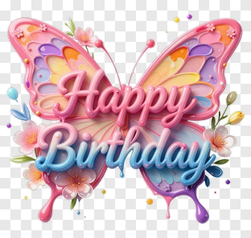 Happy Birthday Butterfly With Flowers PNG