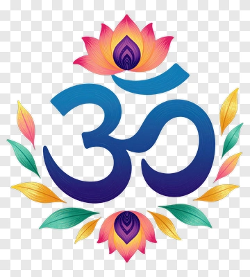 Colorful Om Symbol With Lotus Flowers PNG