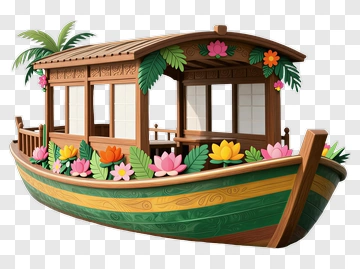 Colorful Wooden Boat With Flowers PNG