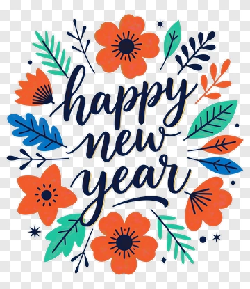 Happy New Year Floral Design PNG