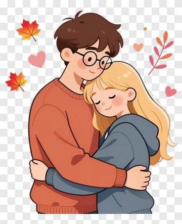Happy Couple Embracing In Autumn PNG