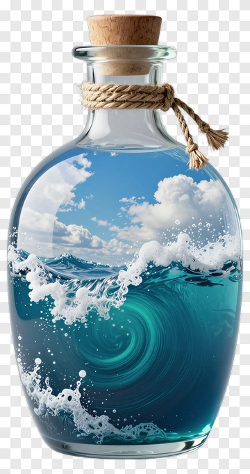 Glass Bottle With Ocean Waves And Sky PNG