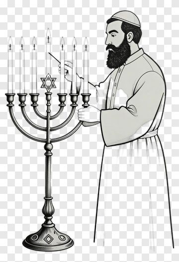 Man Lighting Menorah For Hanukkah PNG