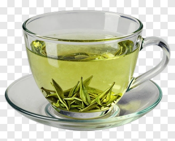 Glass Cup Of Green Tea With Leaves PNG