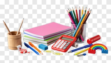 Colorful Stationery Supplies On A Desk PNG